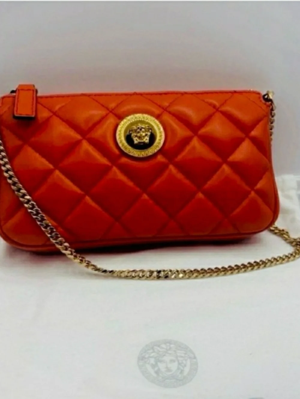 Versace Quilted Leather Shoulder Bag, Gold Medusa & Card Holder (Retail $1375)